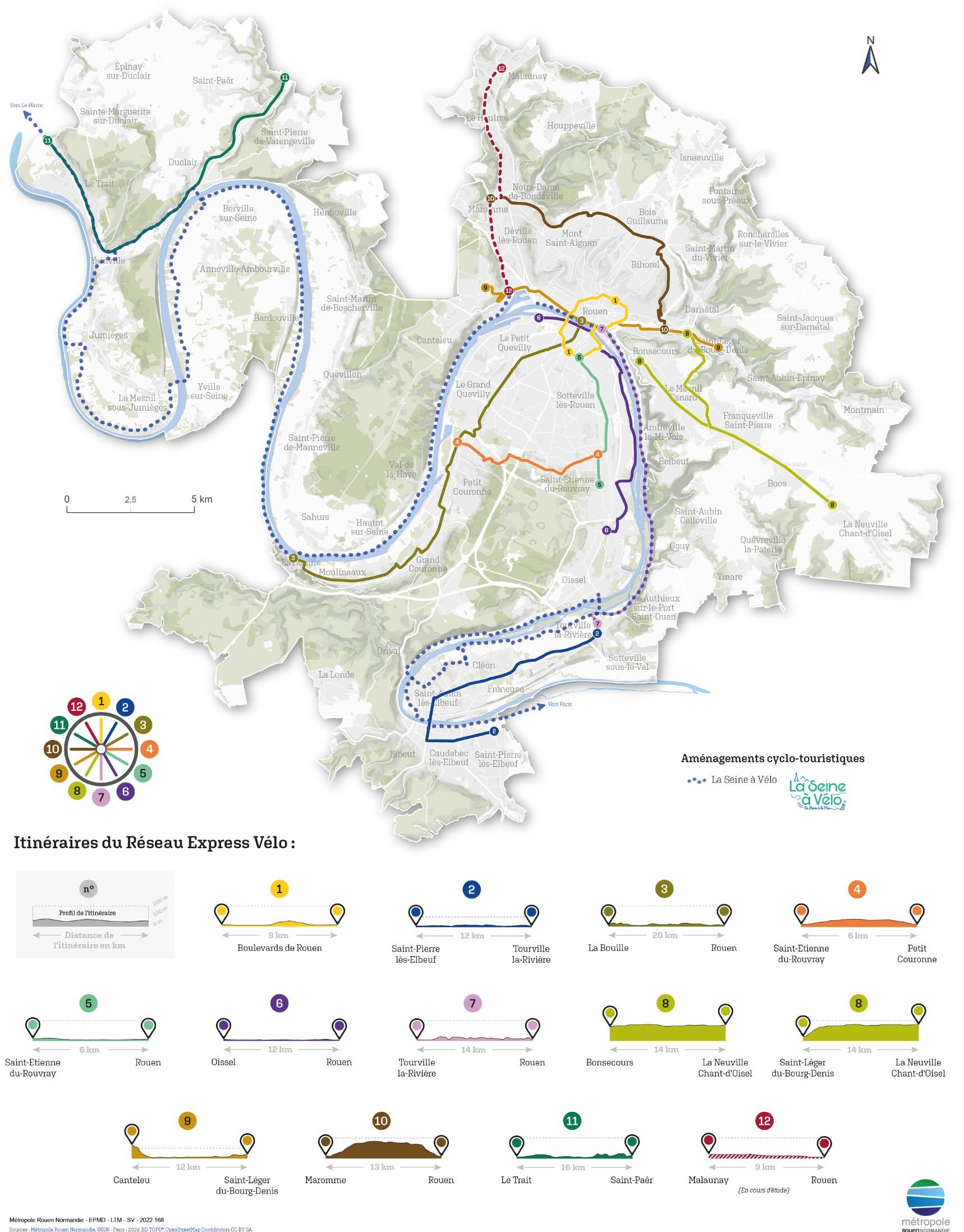 plan officiel du Réseau Express Vélo Métropole Rouen Normandie